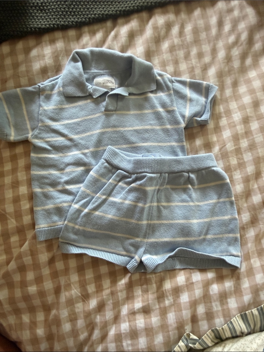 Little Planet Light Blue Striped Polo Top & Shorts Set 12 Months
